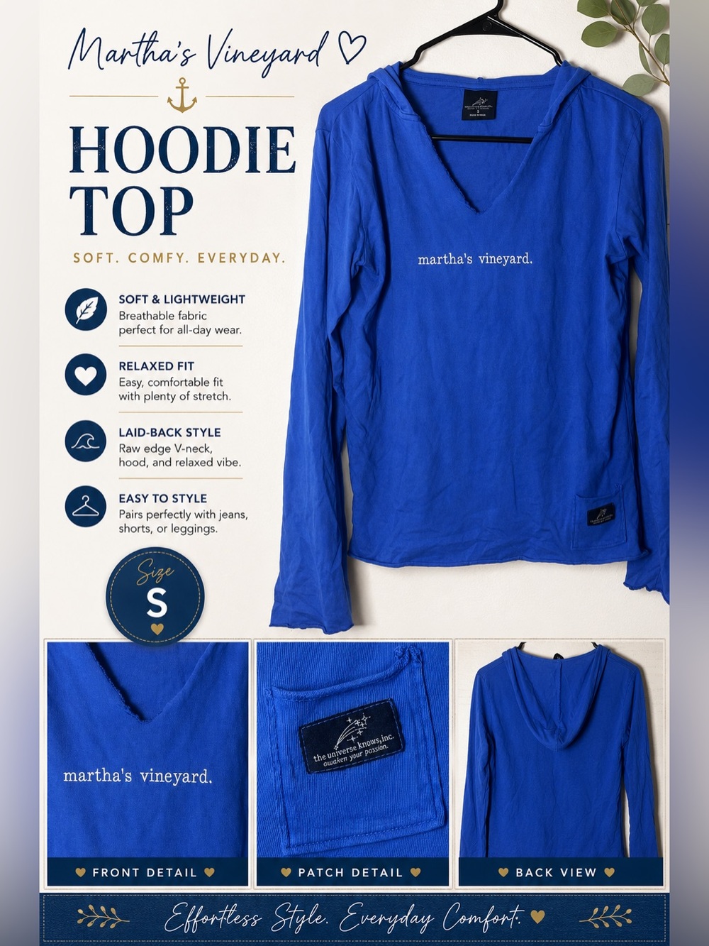 Martha’s Vineyard Royal Blue Hoodie Top - Women's Small